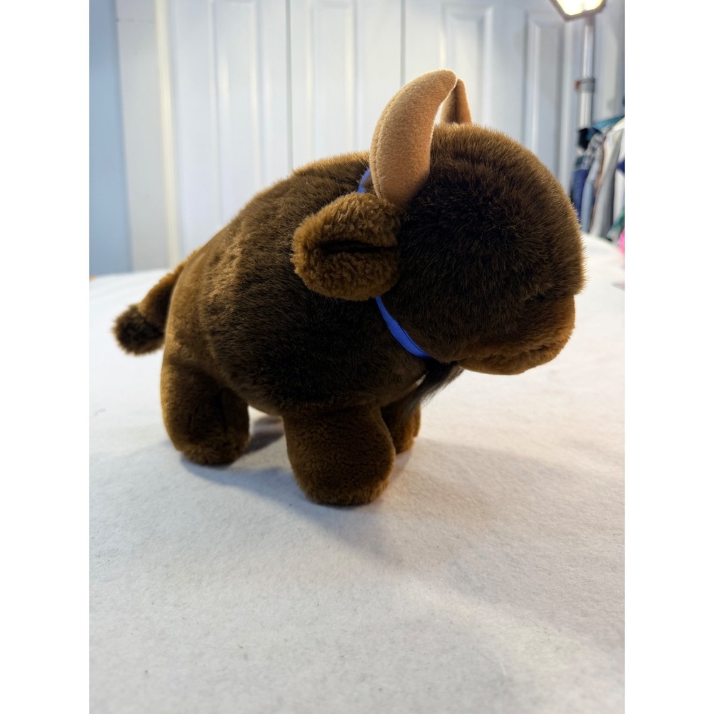 Vintage Dakin 1994 Bison Buffalo Plush Stuffed Animal Brown 10 inch Blue Ribbon
